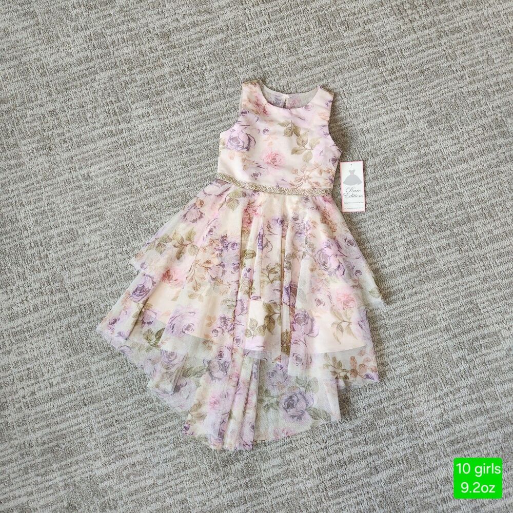 Rare Editions girl's hi-low sparkle tiered tulle floral dress size 10